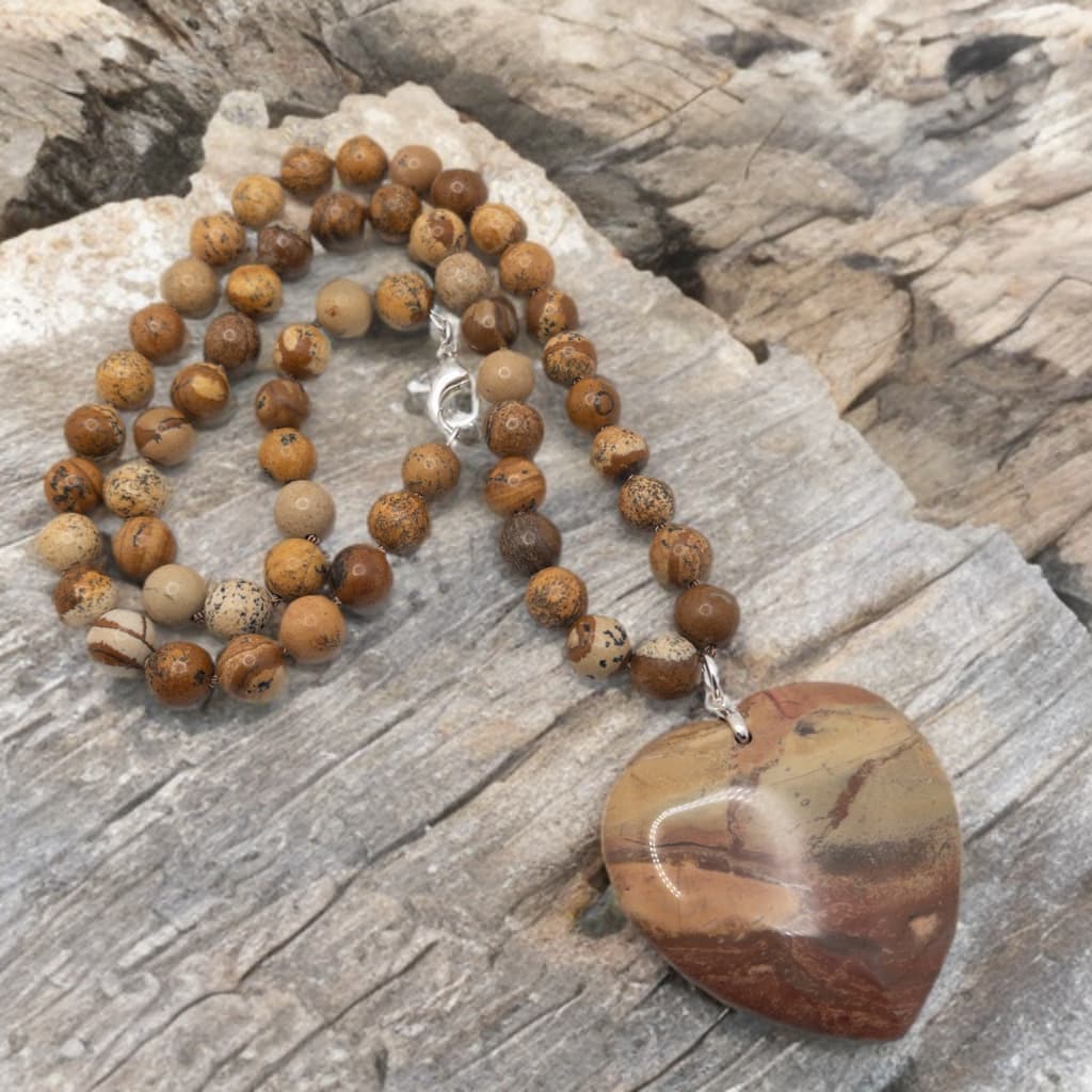 Hand Knotted Picture Jasper Beaded Neckalce
