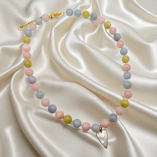 Beryl Hand Knotted and Heart Pendant Necklace