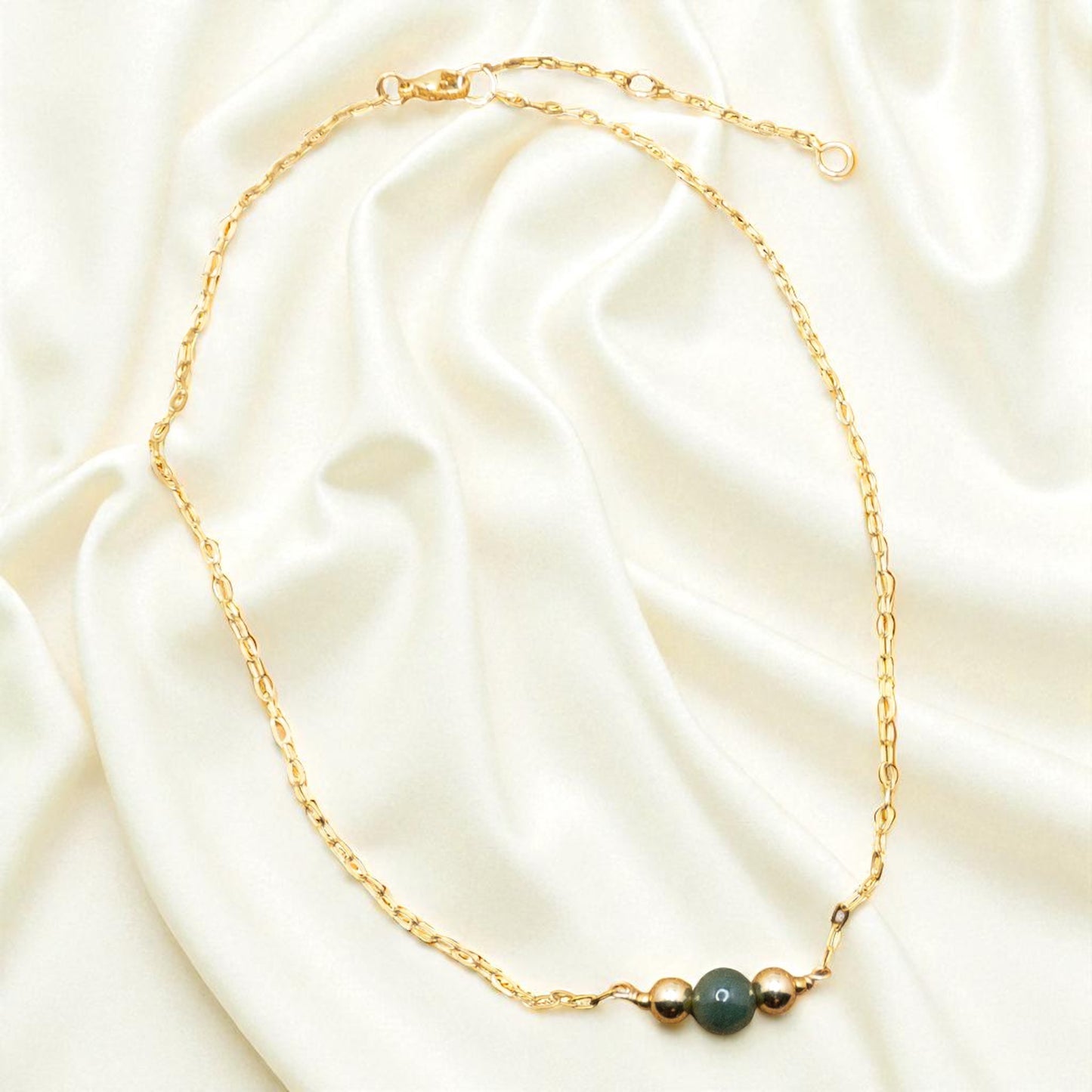 Jade and Gold Bead Bar Necklace