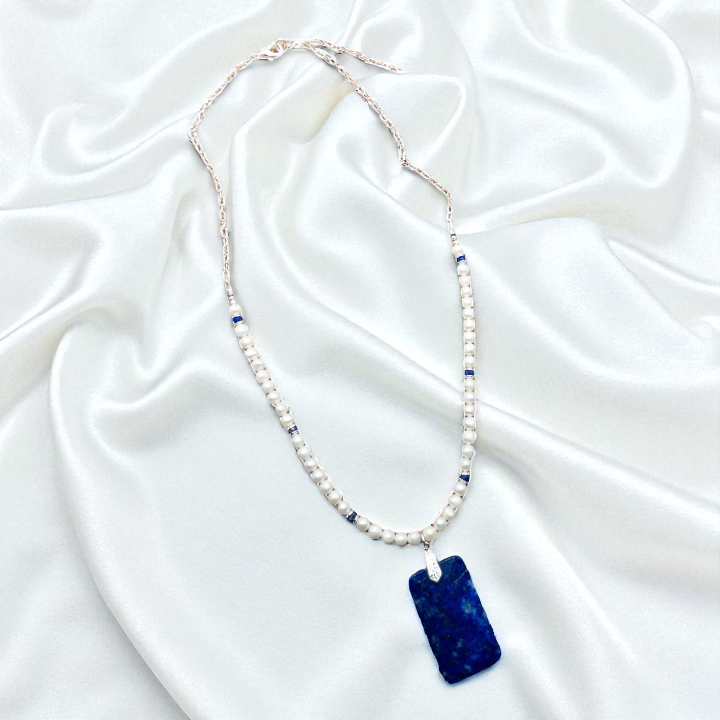 Pearl and Lapis Pendant Necklace