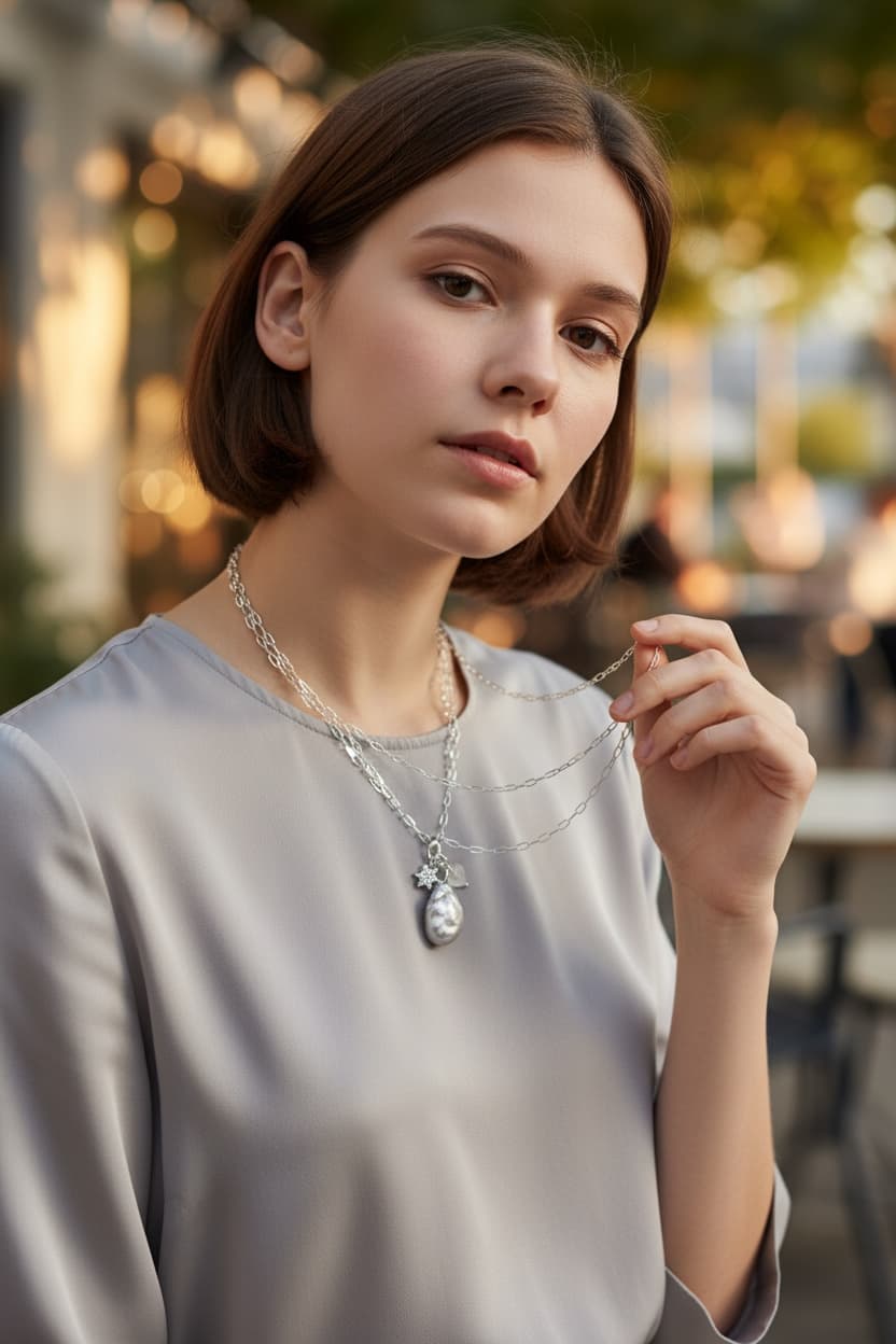 Baroque Pearl Paperclip Charm Necklace