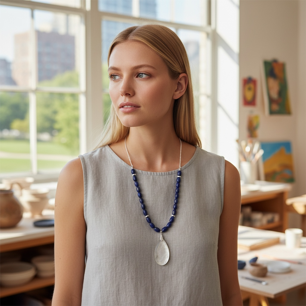 Lapis and Quartz Pendant Necklace