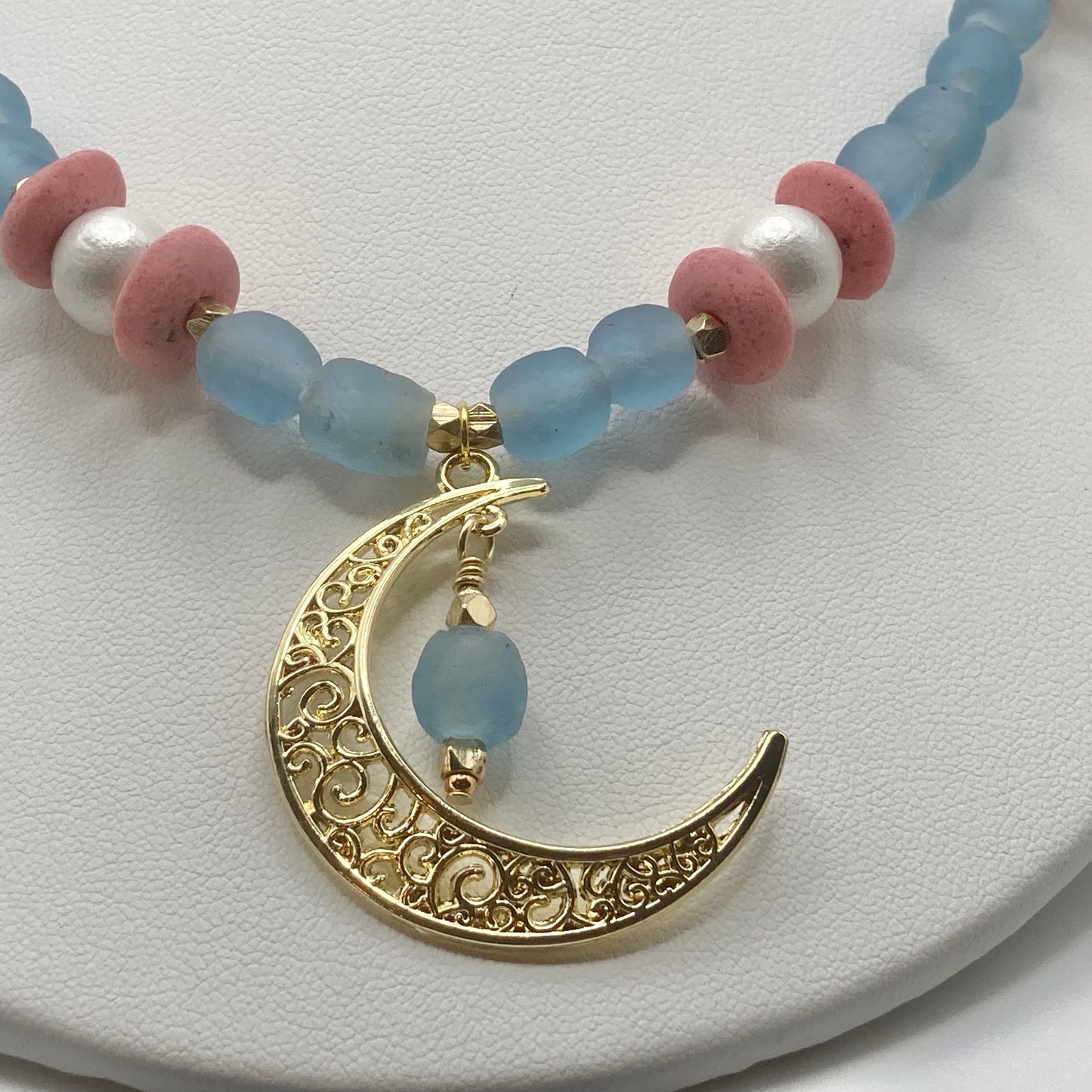 Crescent Moon Recycled Glass Necklace