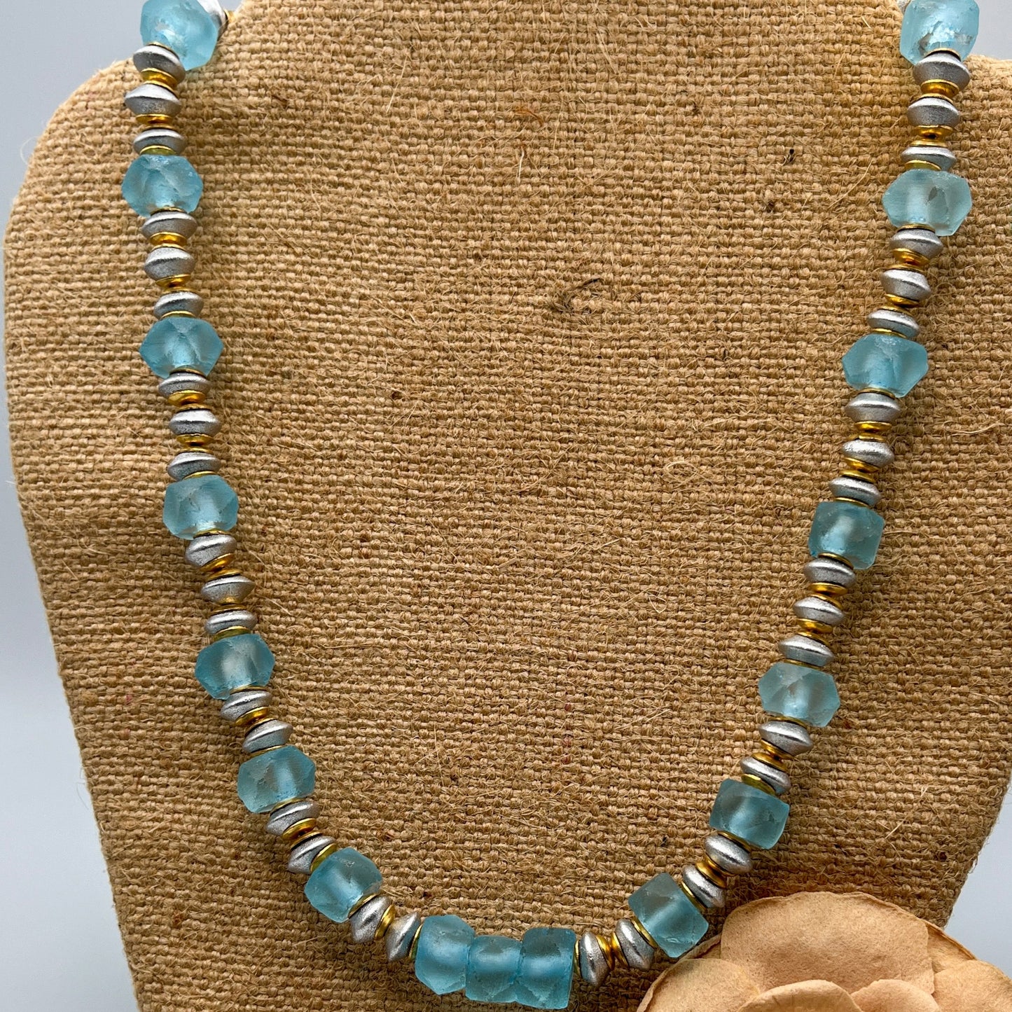 Sea Blue Recycled Glass Beaded Necklace
