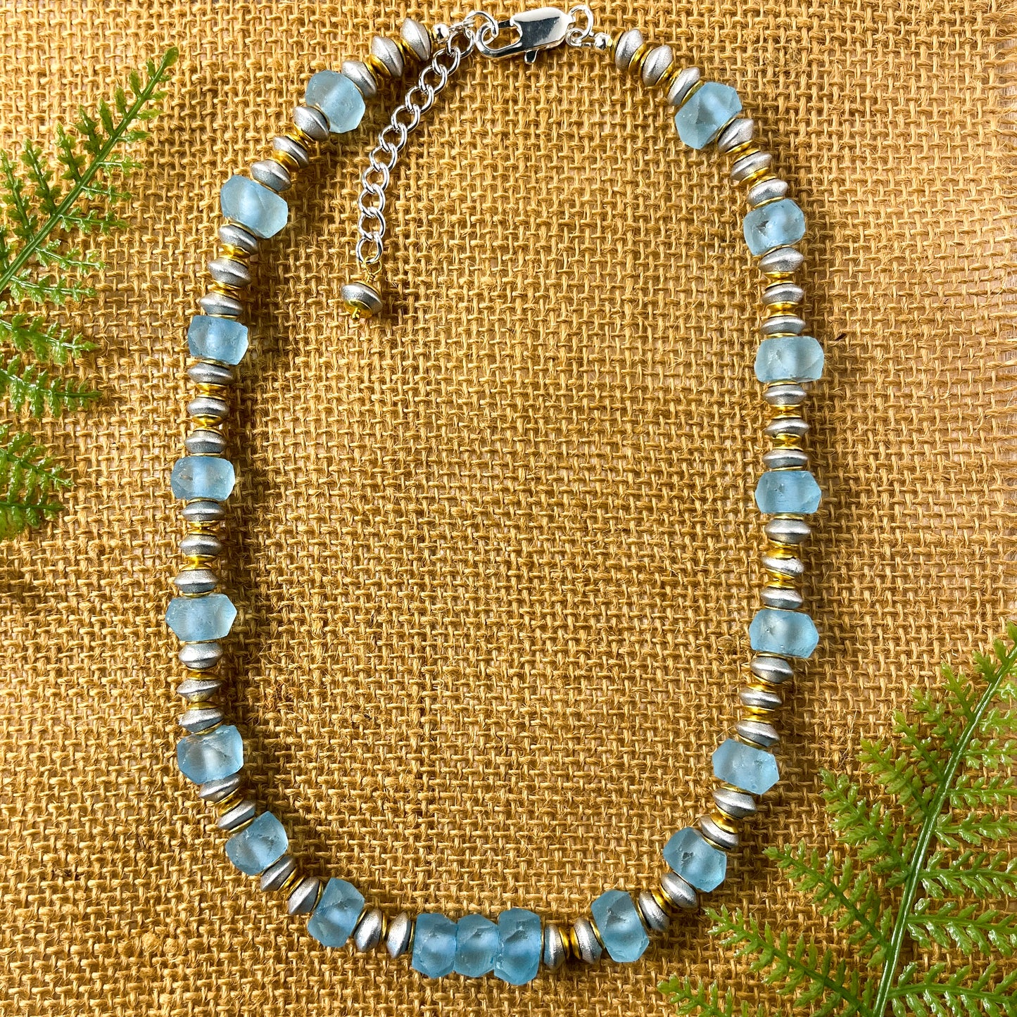 Sea Blue Recycled Glass Beaded Necklace
