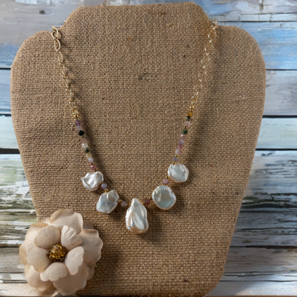Tourmaline Gemstone and Pearl Necklace