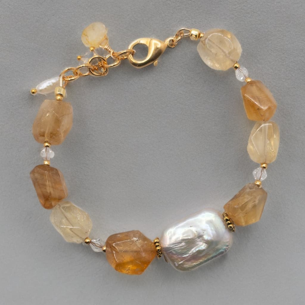 Citrine Nugget and Pearl Bracelet