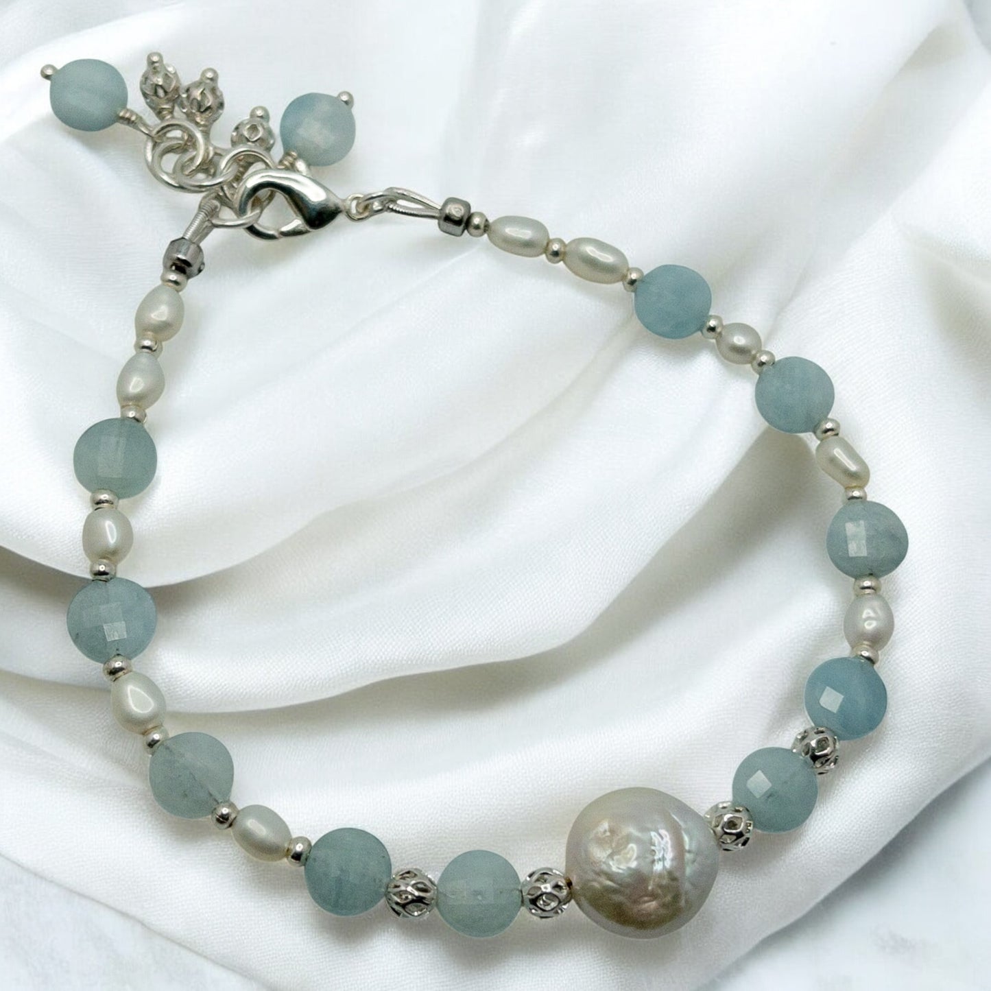 Aquamarine and Coin Pearl Bracelet