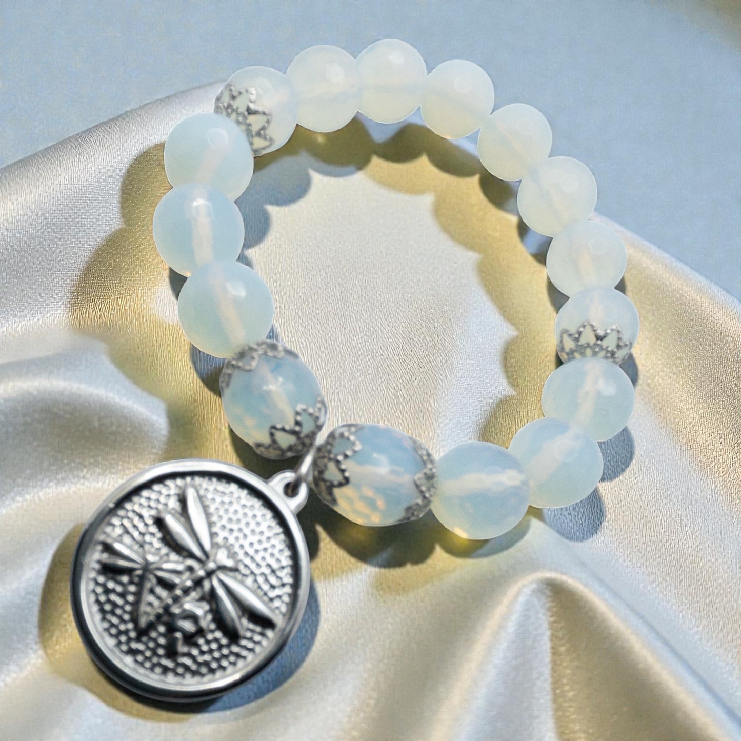Opalite and Dragonfly Charm Stretch Bracelet