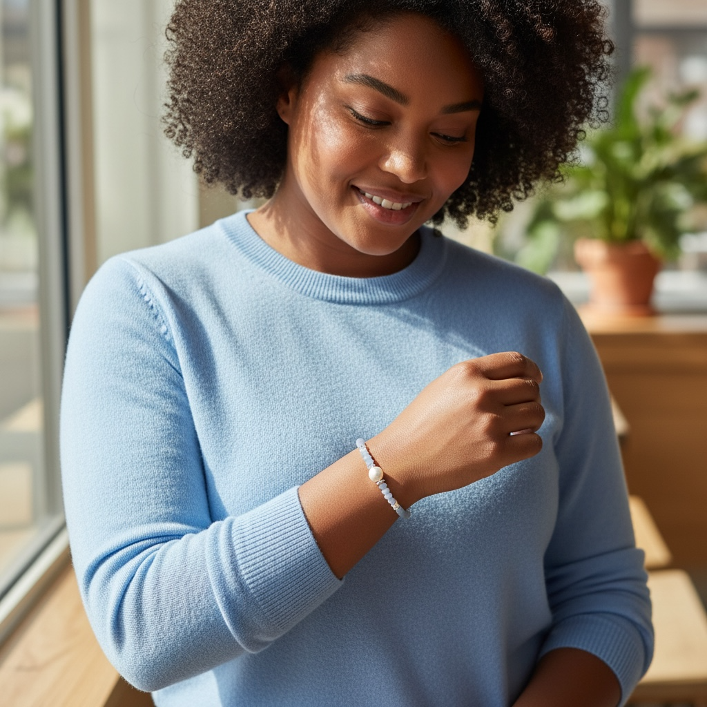 Lace Agate and Pearl Bracelet