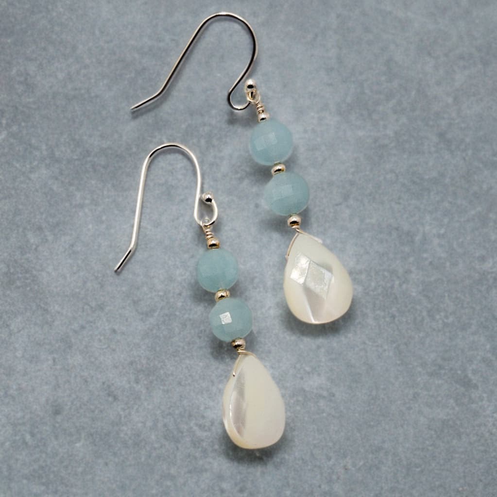 Aquamarine and Mother of Pearl Drop Earrings