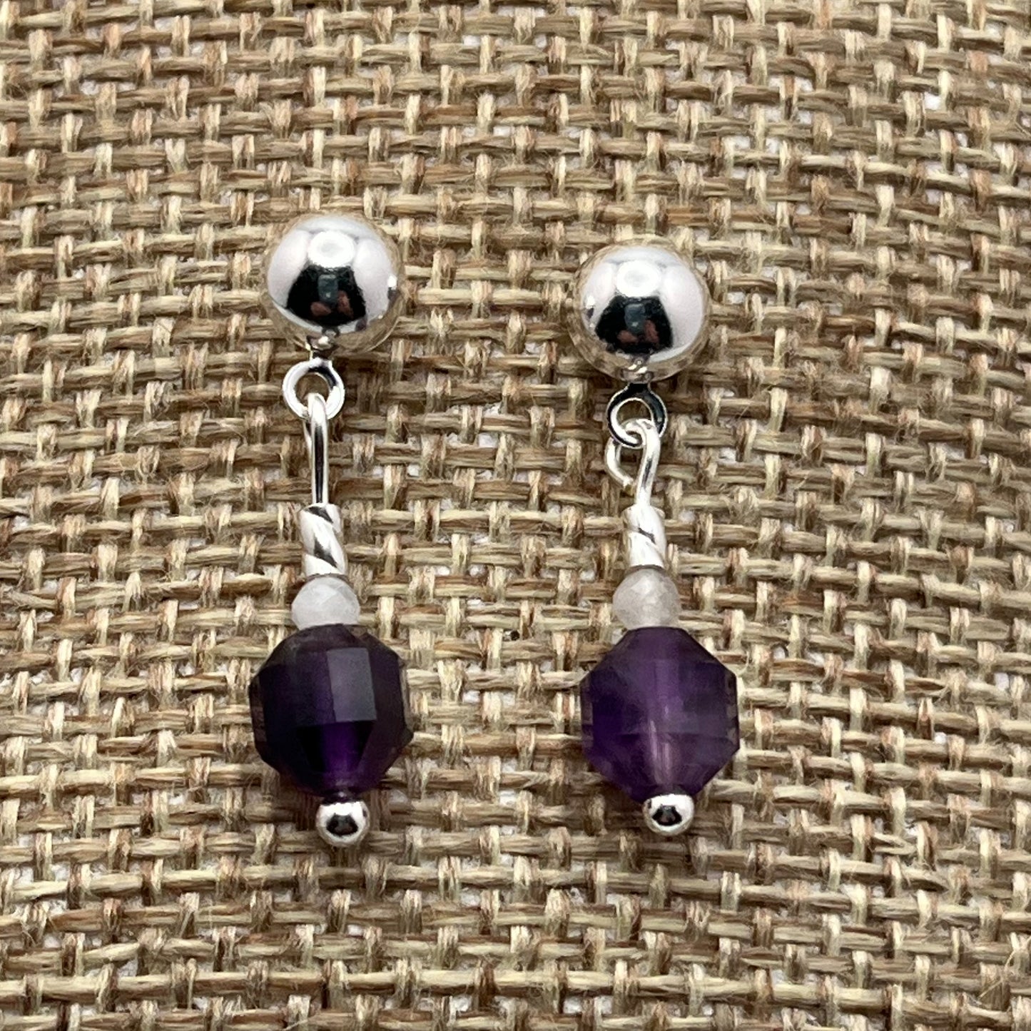 Simple Amethyst Silver Stud Earrings