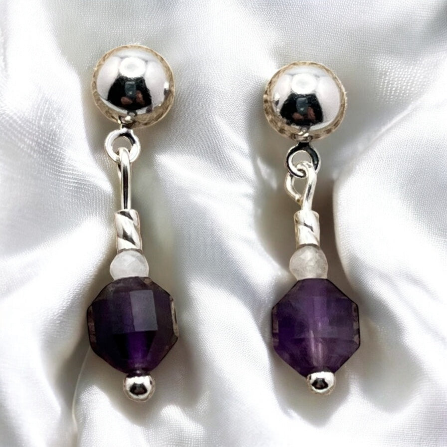 Simple Amethyst Silver Stud Earrings