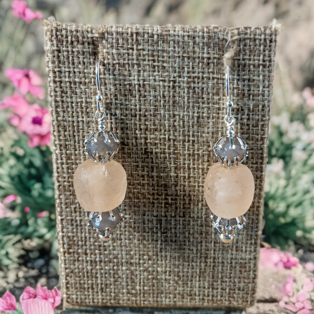 Recycled Glass Rose Earrings