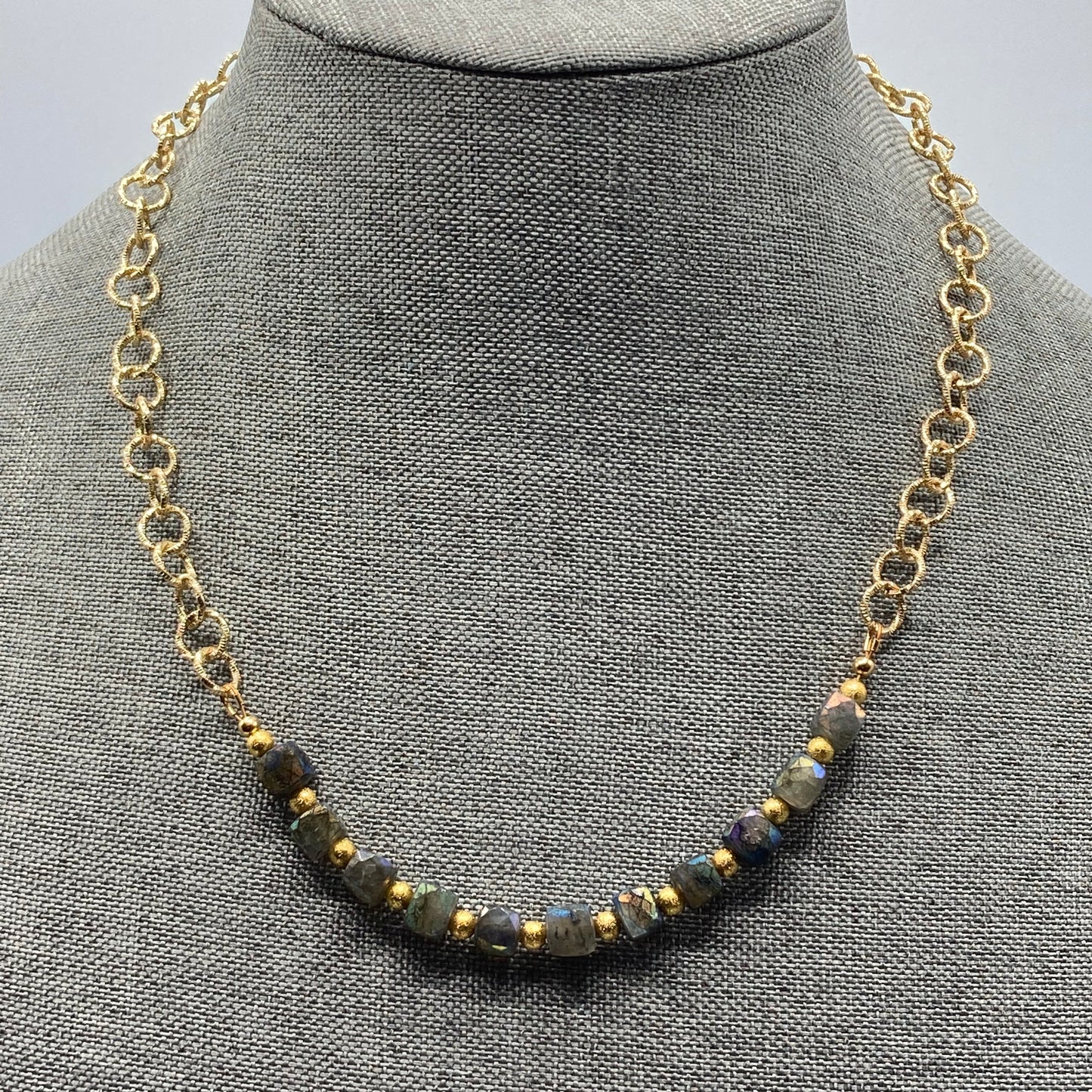 Labradorite Faceted Cube and Chain Necklace