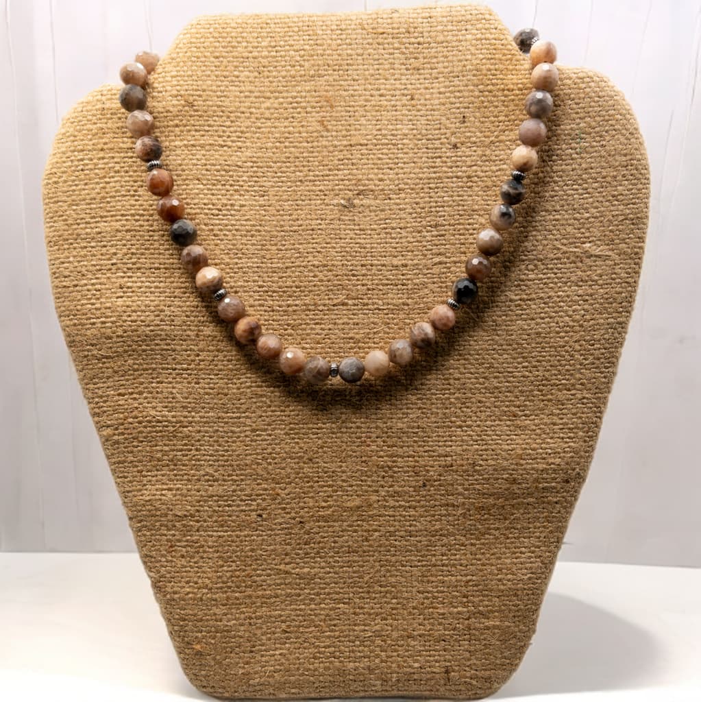 Black and Peach Moonstone Pendant Necklace