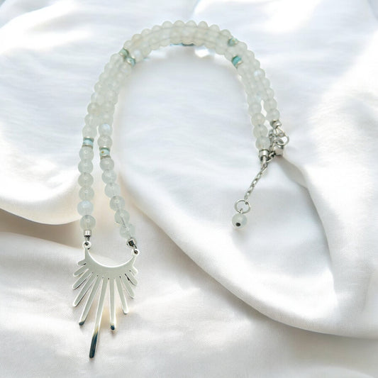 Blue Moonstone Starburst Handcrafted Necklace