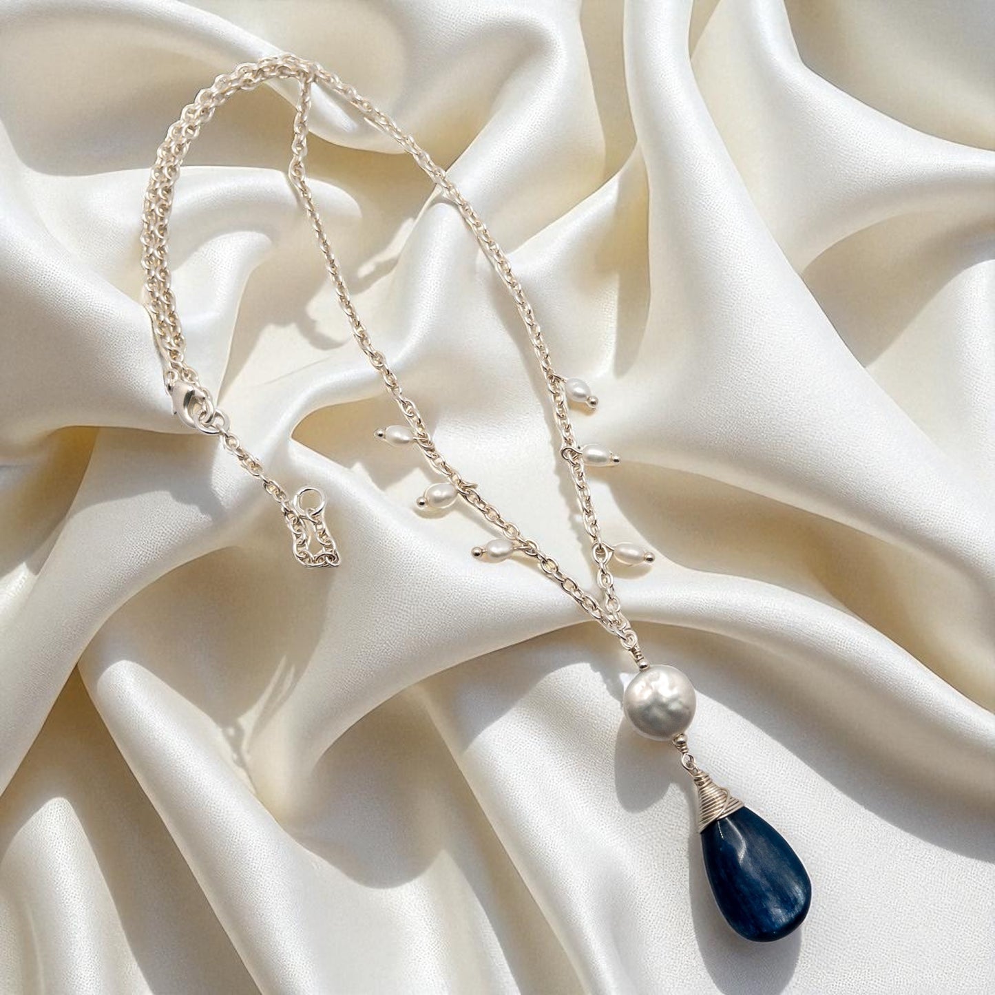 Kyanite and Pearl Sterling Silver Necklace