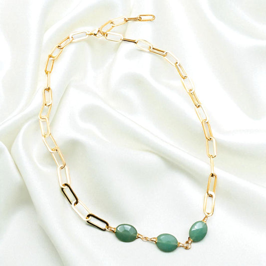 Green Strawberry Quartz Paperclip Chain Necklace