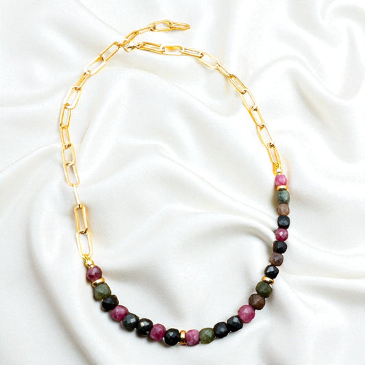 Multicolor Tourmaline Paperclip Chain Necklace