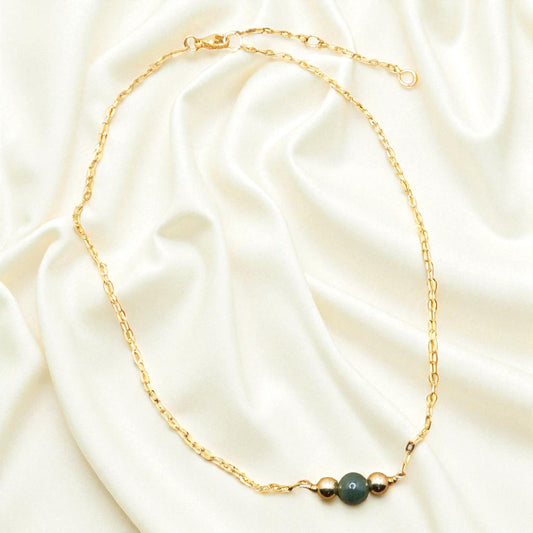 Jade and Gold Bead Bar Necklace