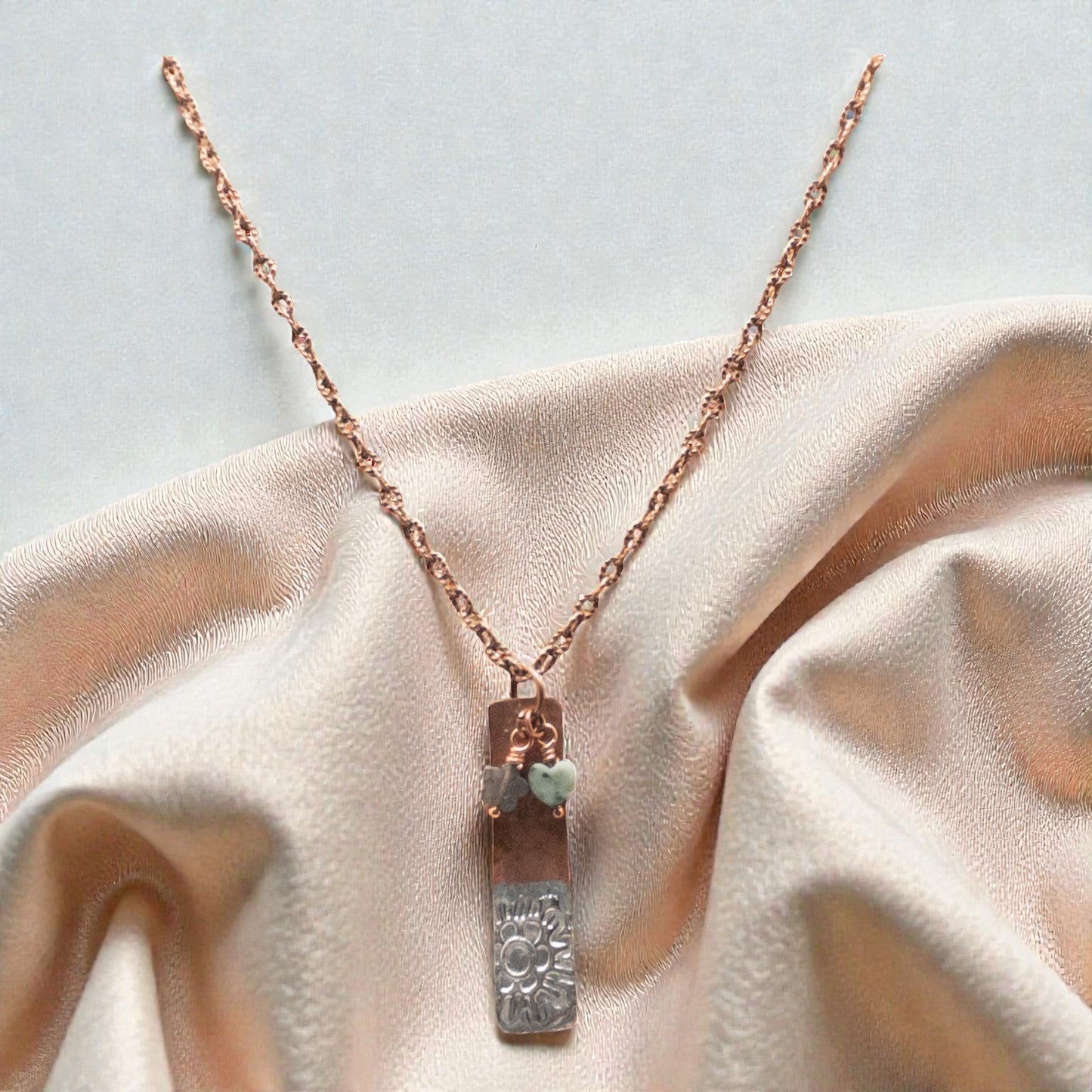 Hammered Copper and Gemstone Charm Necklace