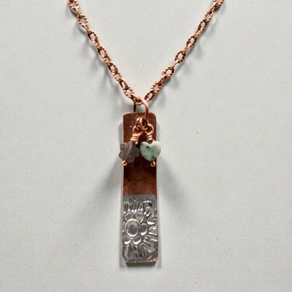 Hammered Copper and Gemstone Charm Necklace