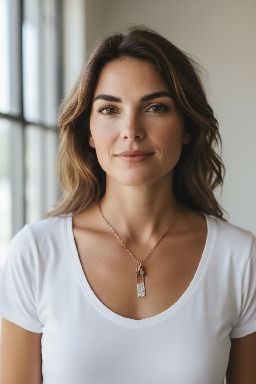 Hammered Copper and Gemstone Charm Necklace