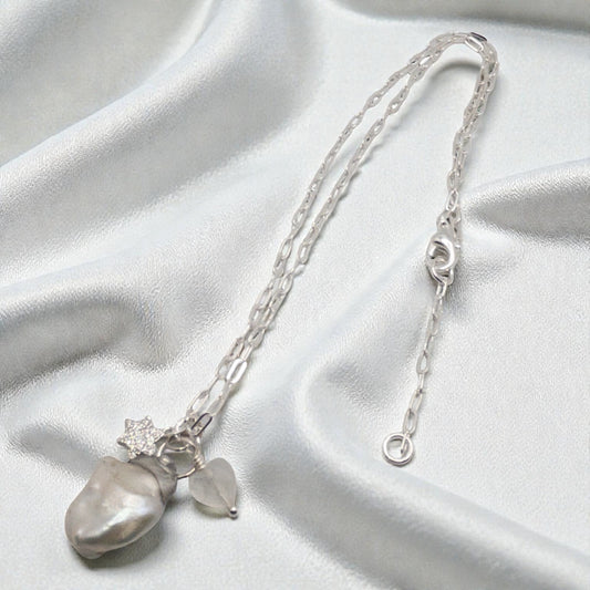 Baroque Pearl Paperclip Charm Necklace