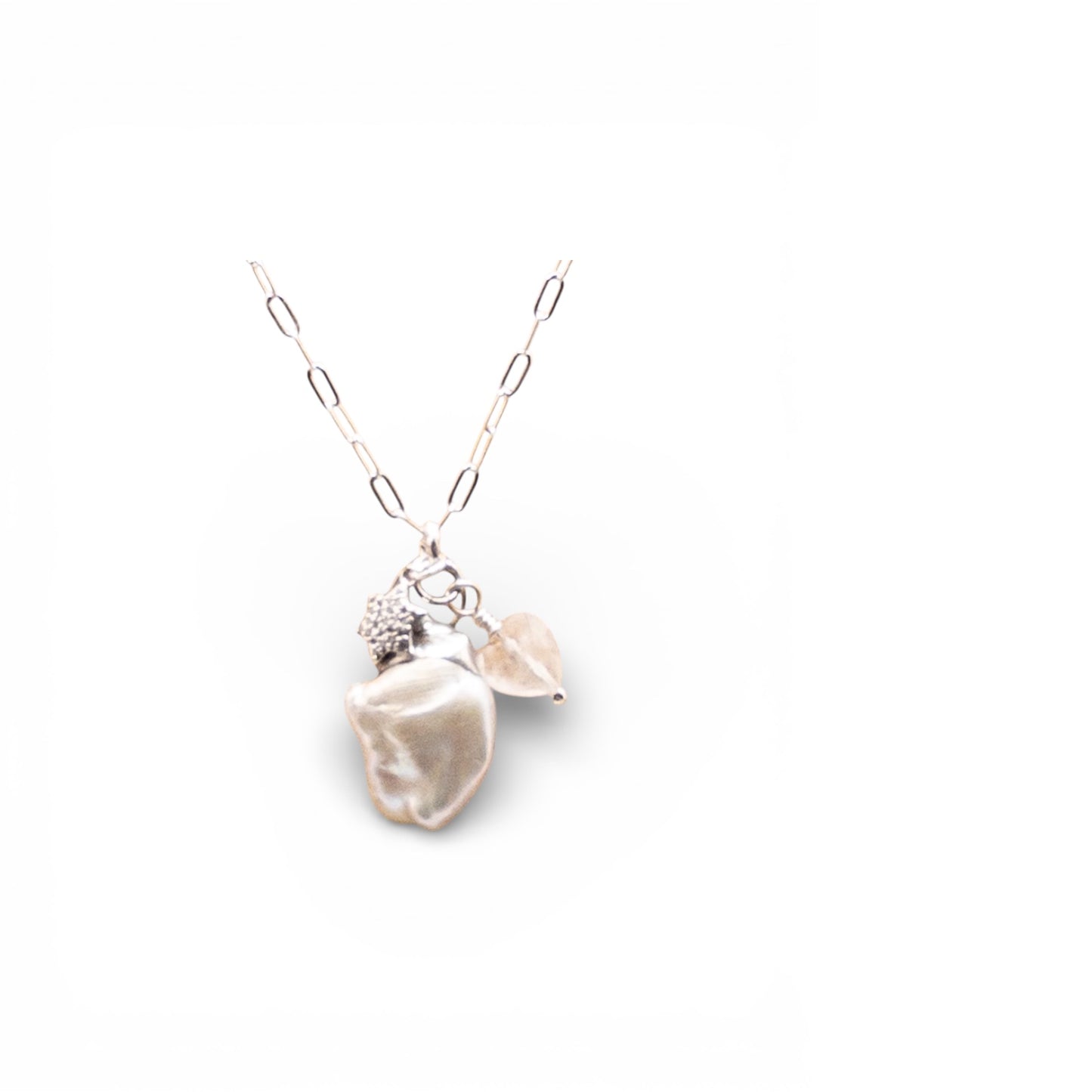 Baroque Pearl Paperclip Charm Necklace