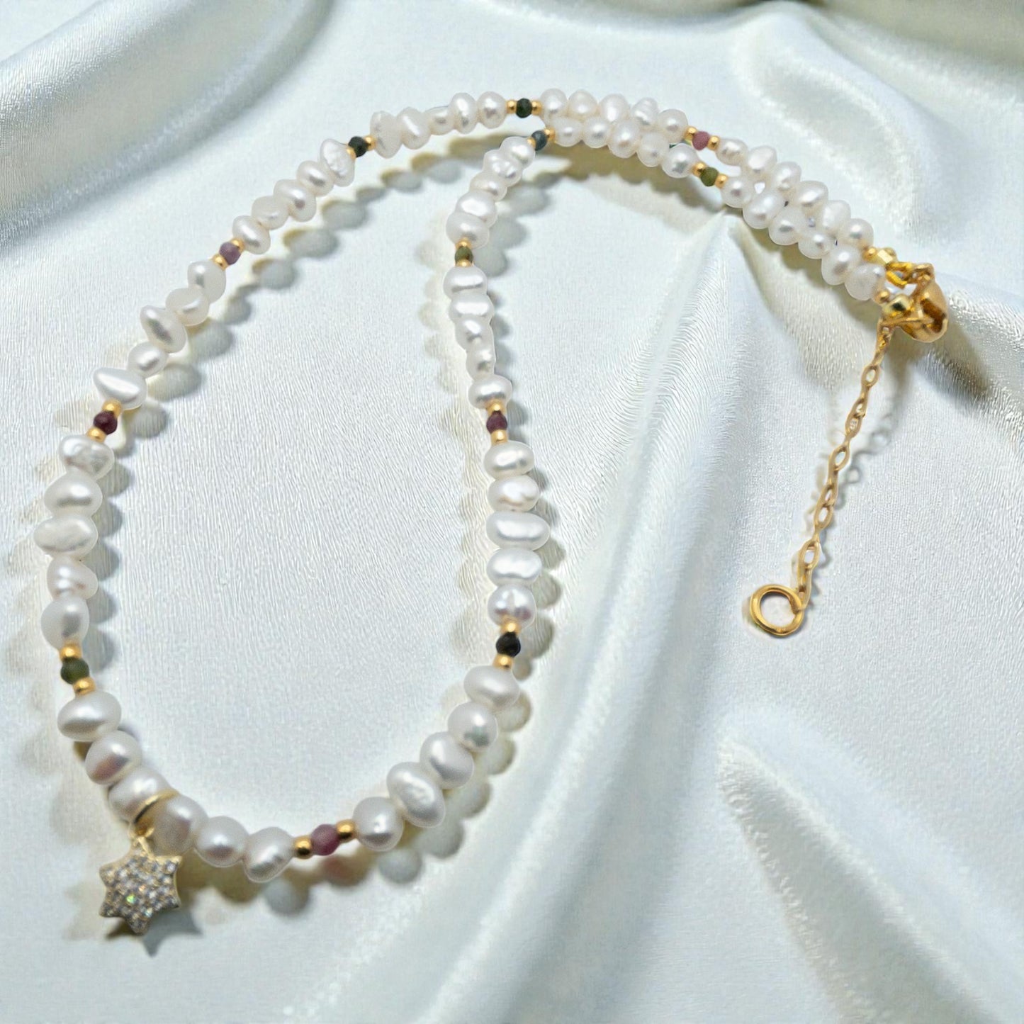 Rice Pearl and Tourmaline Necklace