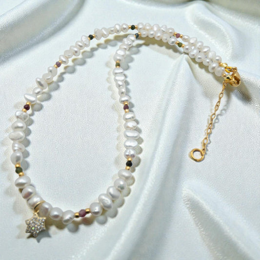 Rice Pearl and Tourmaline Necklace