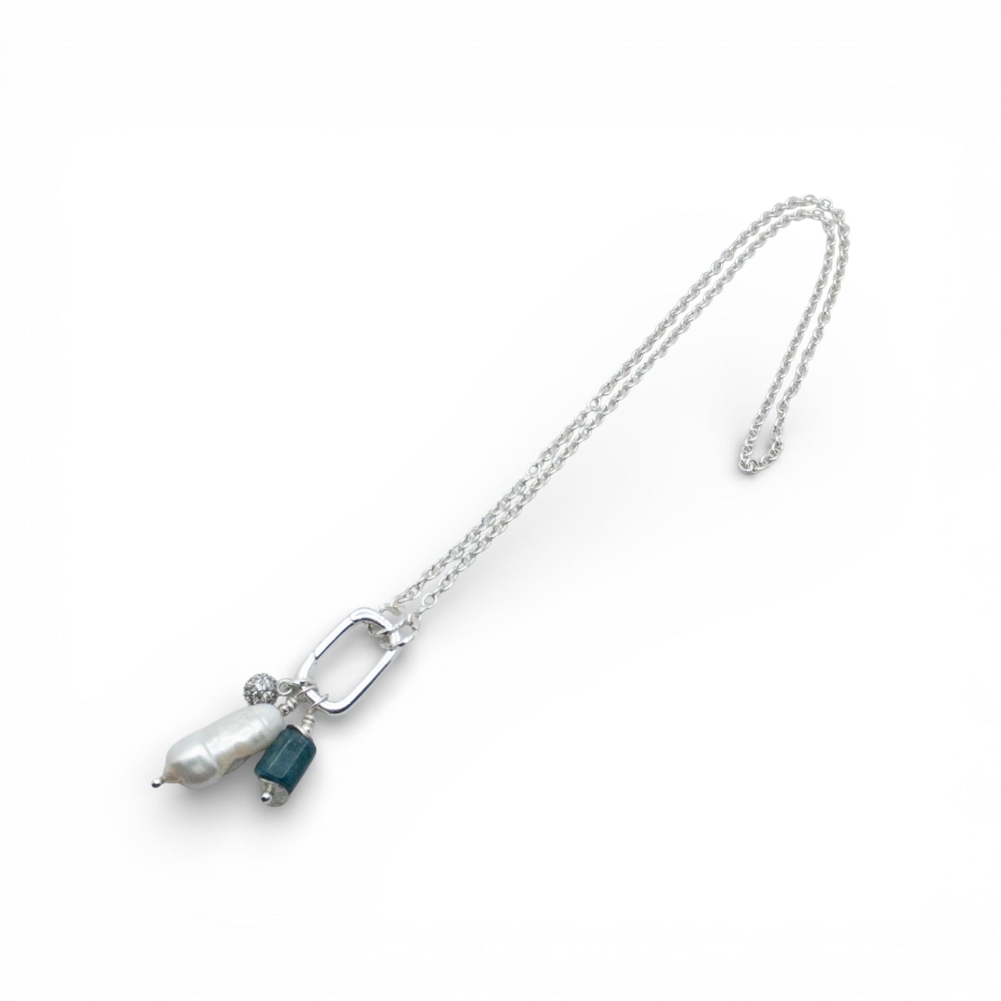 Biwa Pearl and Lapis Pendant Sterling Silver Necklace