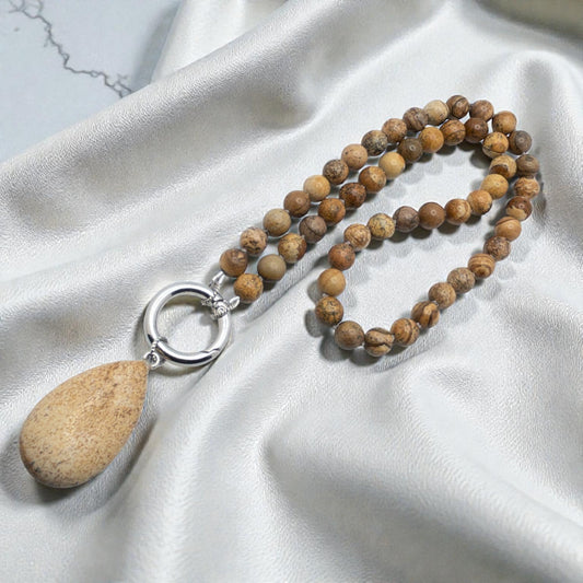 Hand Knotted Jasper and Pendant Necklace