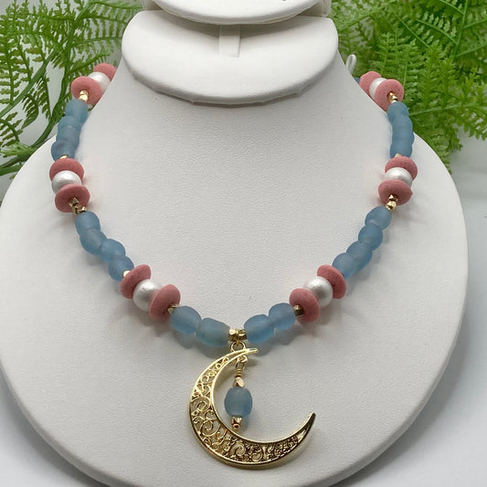 Crescent Moon Recycled Glass Necklace