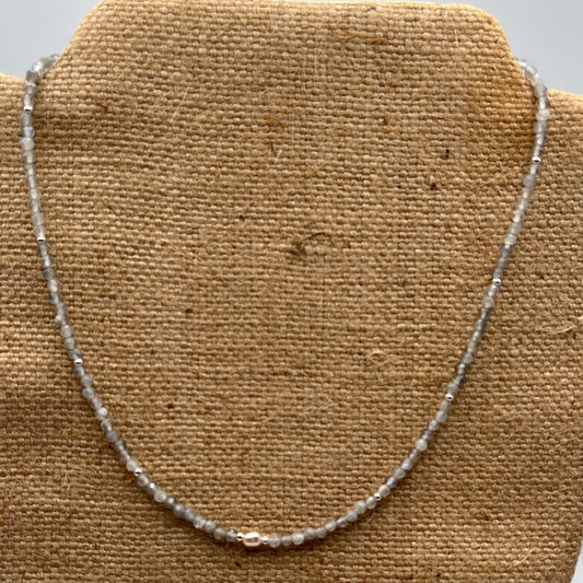 Dainty Labradorite  and Pearl Necklace