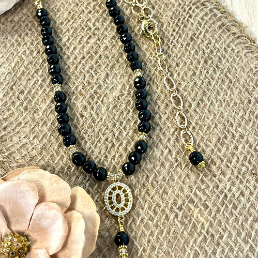 Black Onyx and Gold Chain Necklace