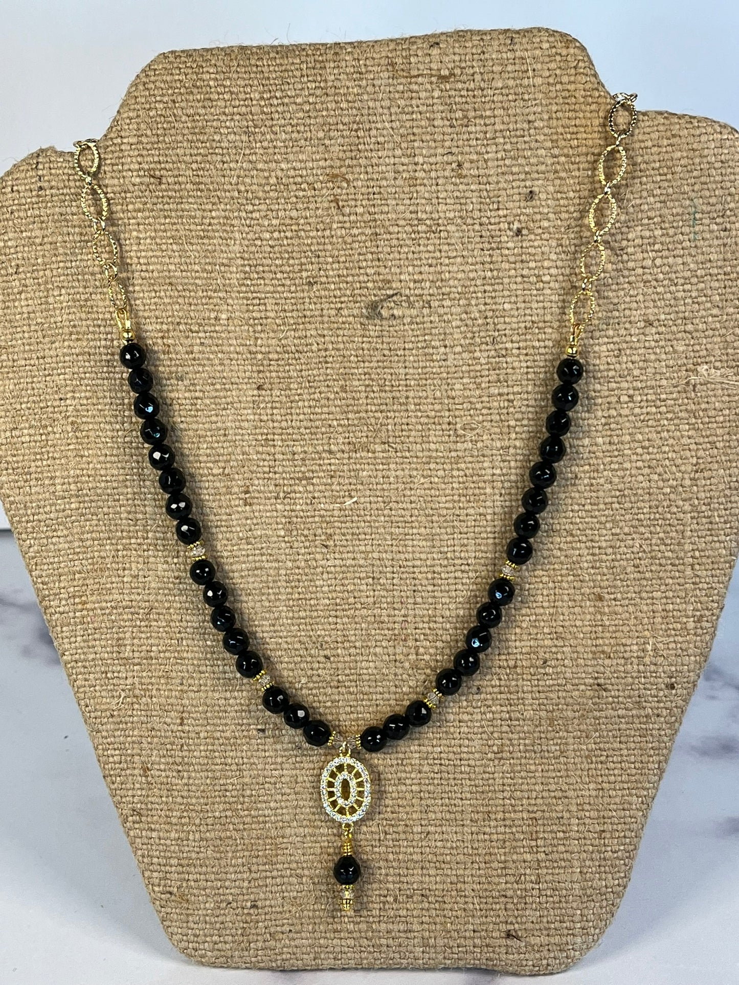 Black Onyx and Gold Chain Necklace