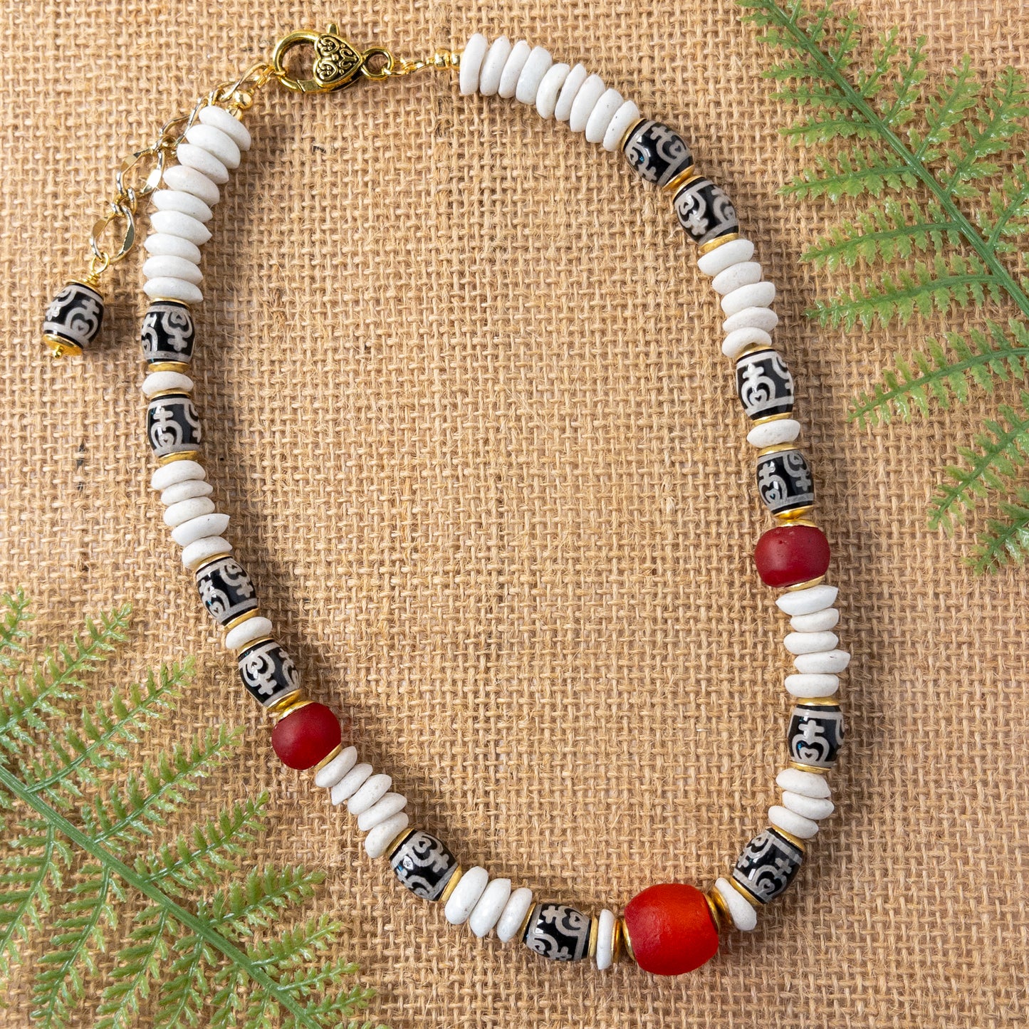 Agate and Recycled Glass Bead Necklace