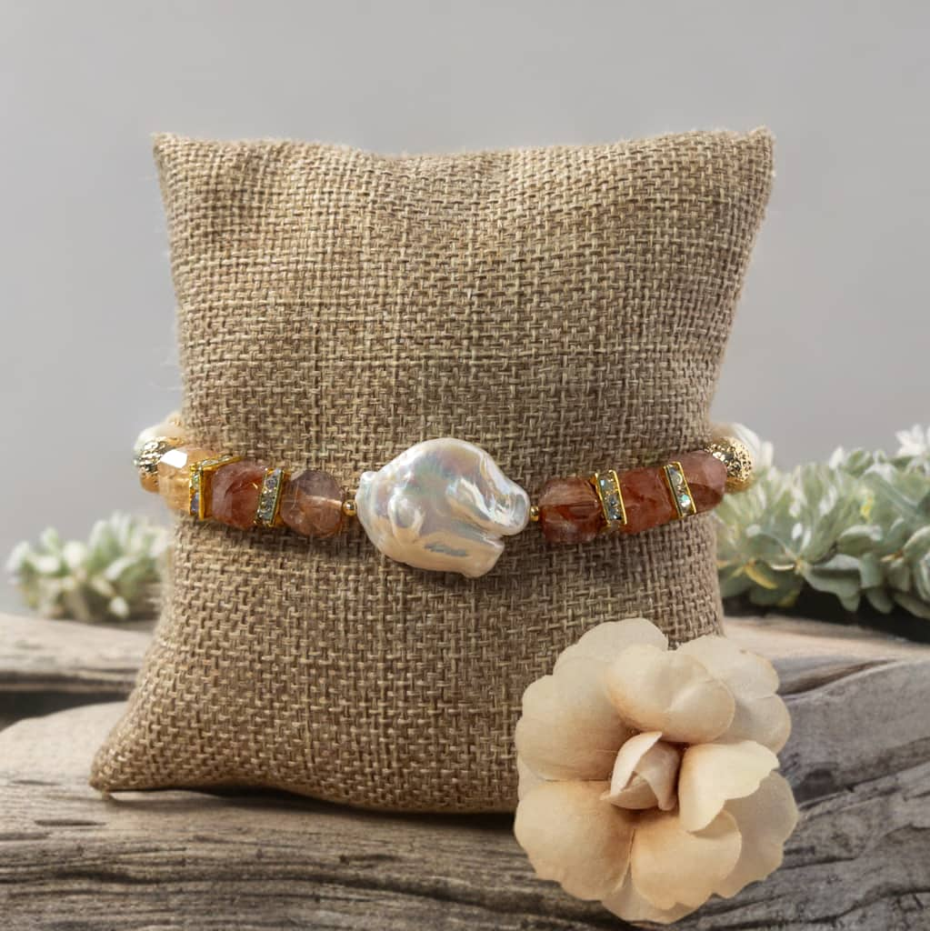 Baroque Pearl and Hematoid Quartz One of a Kind Bracelet