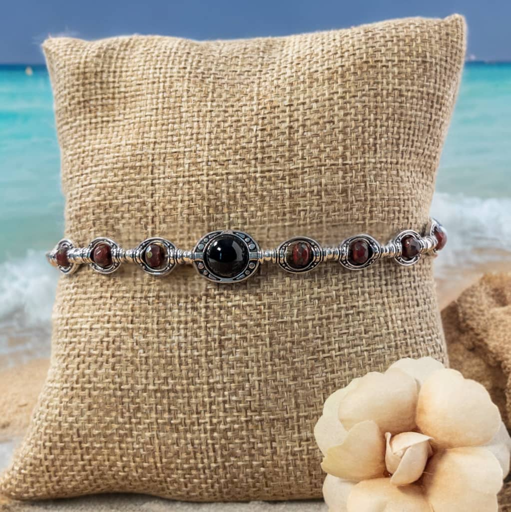 Black Onyx and Czech Glass Bead Frame Handmade Bracelet