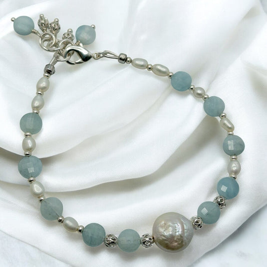 Aquamarine and Coin Pearl Bracelet