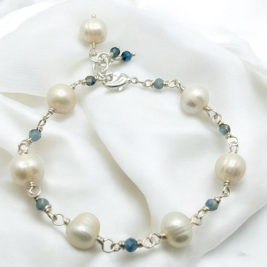 Pearl and Kyanite Wire Wrapped Bracelet