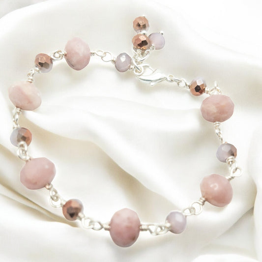 Kunzite and Crystal Wire Wrapped Bracelet