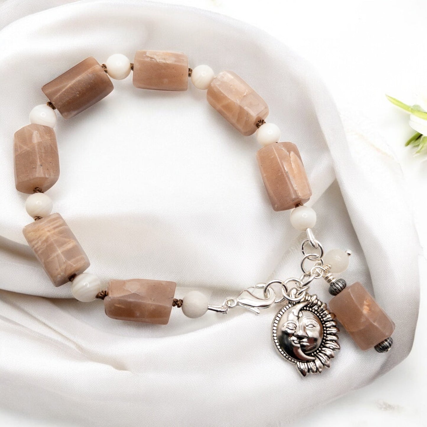 Peach Moonstone and Mother of Pearl Bracelet
