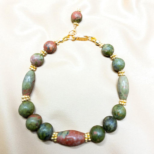 Unakite Bead Bracelet