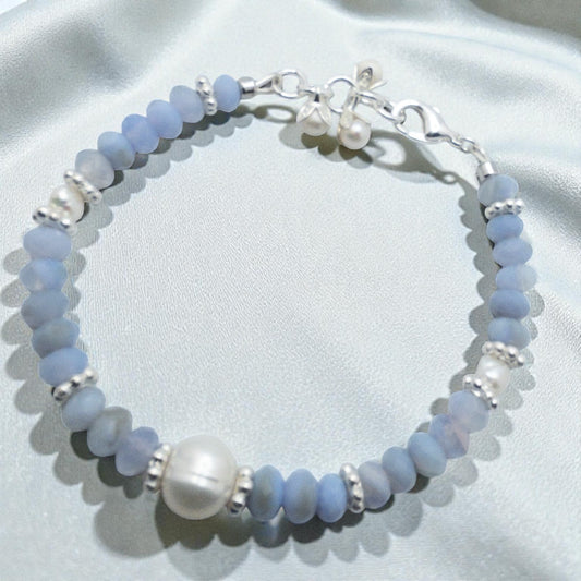 Lace Agate and Pearl Bracelet
