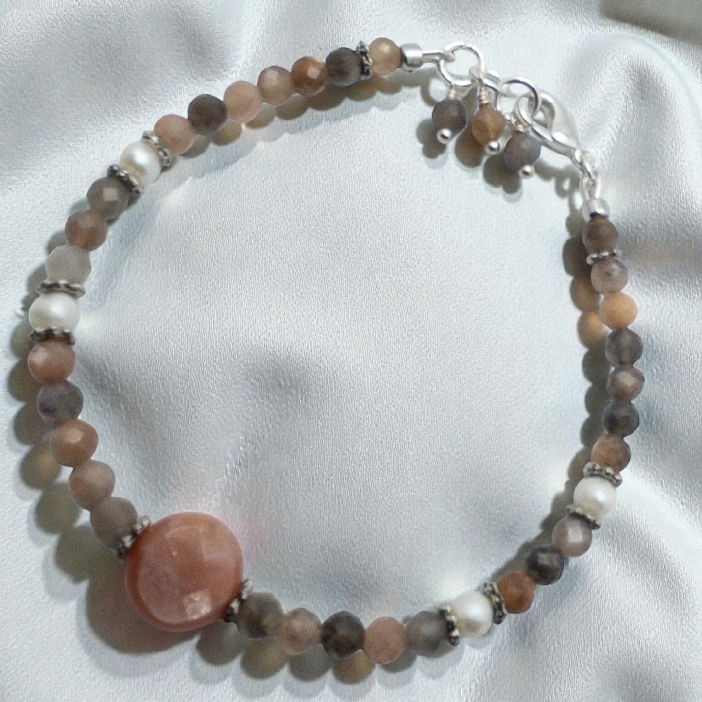 Peach and Grey Moonstone Gem Bracelet