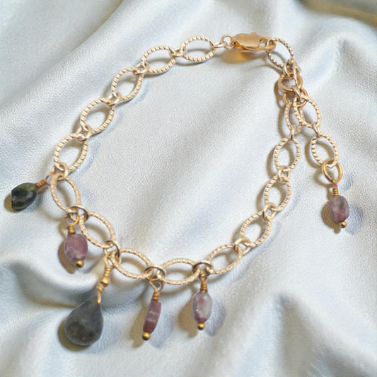 Gold Chain Bracelet with Gemstone Dangles