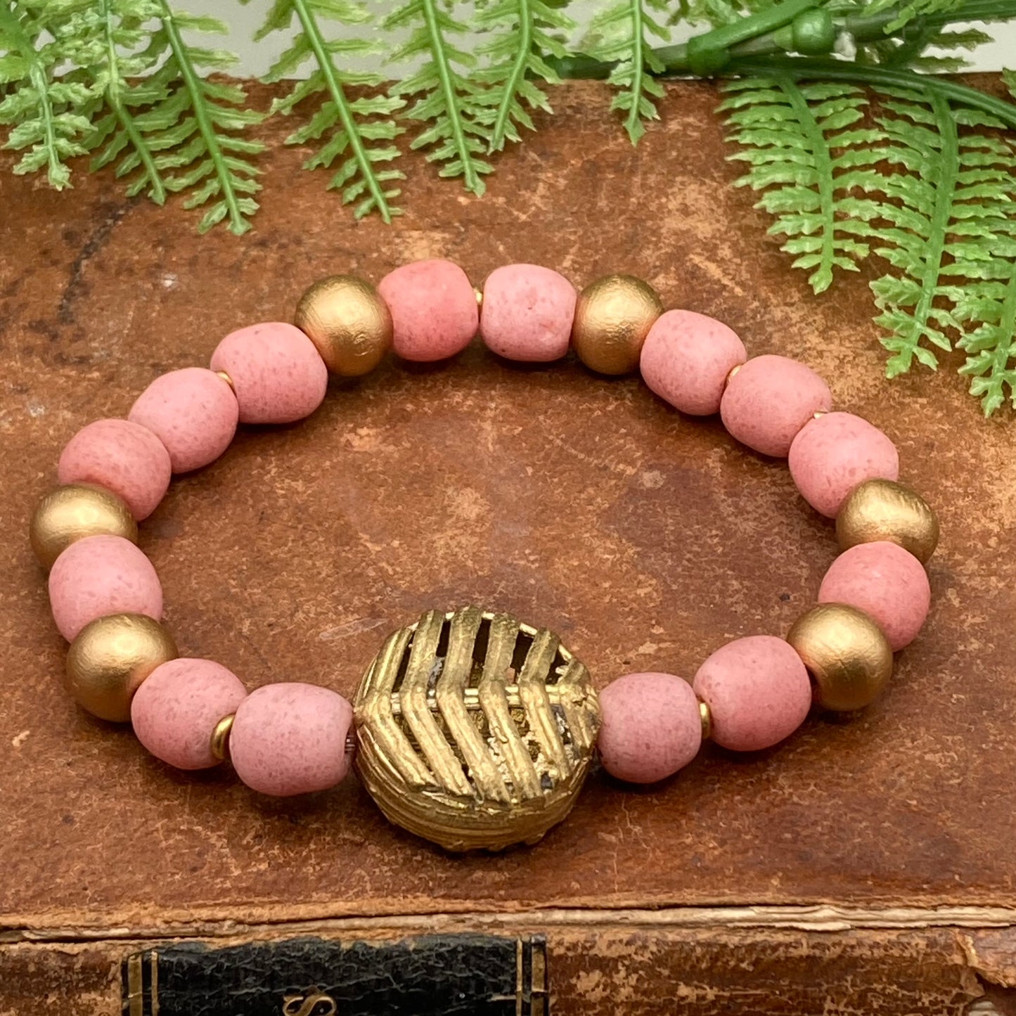 Glass and Wood Beaded Bracelet